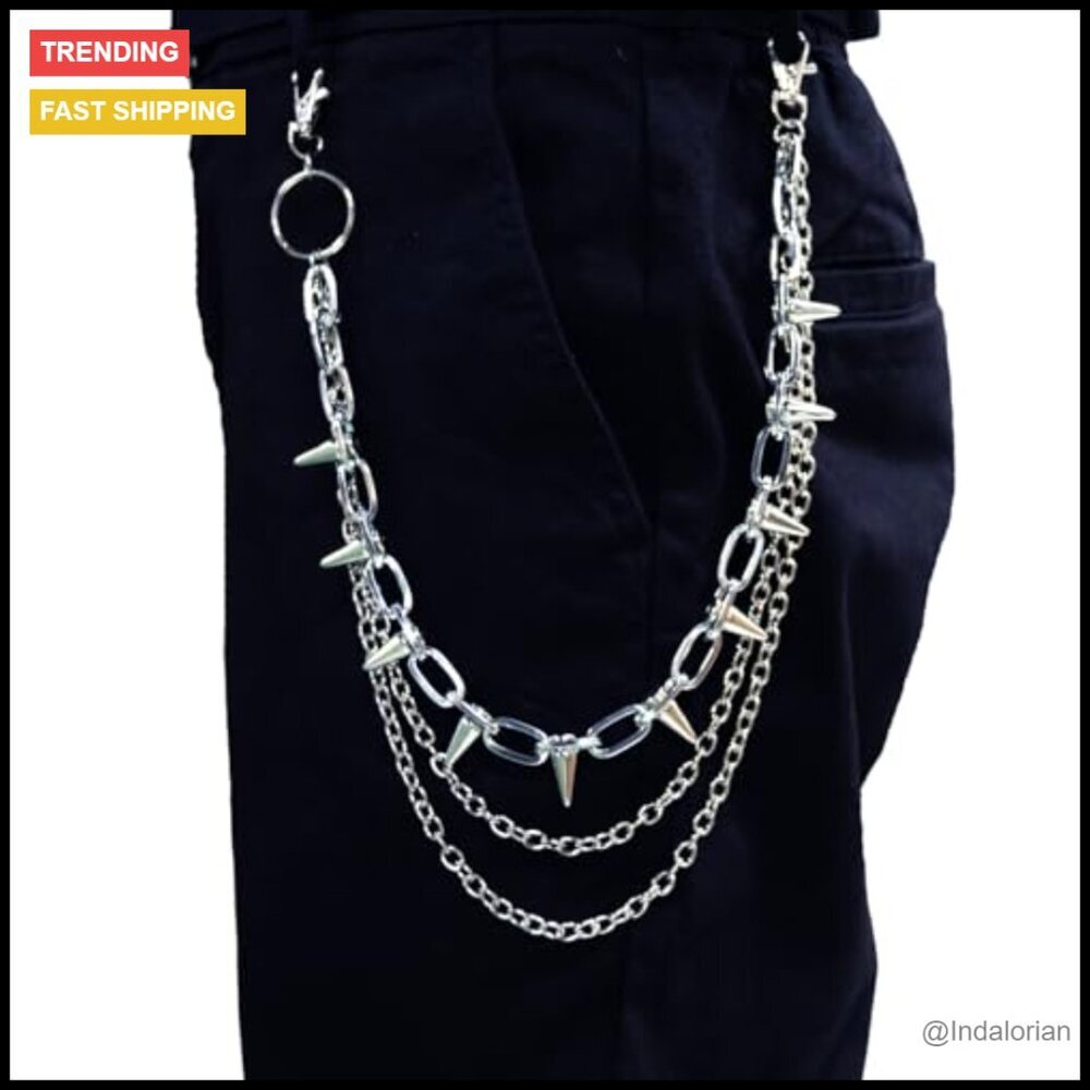 Punk 3 Layer Pants Chain Wallet Chain with Rivets - Picture 4 of 7